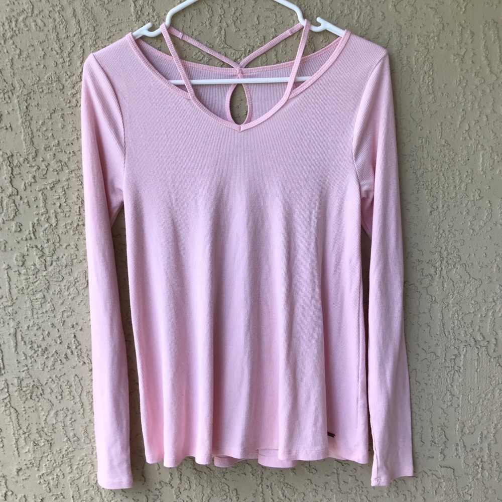 Pink waffle long sleeve hollister top